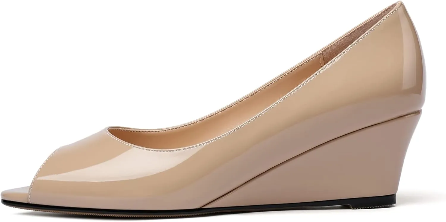 YODEKS Women's Peep Toe Wedge Sandals Low Heel Pumps Open Toe Heeled Sandals Shoes