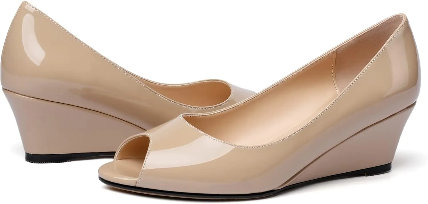 YODEKS Women's Peep Toe Wedge Sandals Low Heel Pumps Open Toe Heeled Sandals Shoes