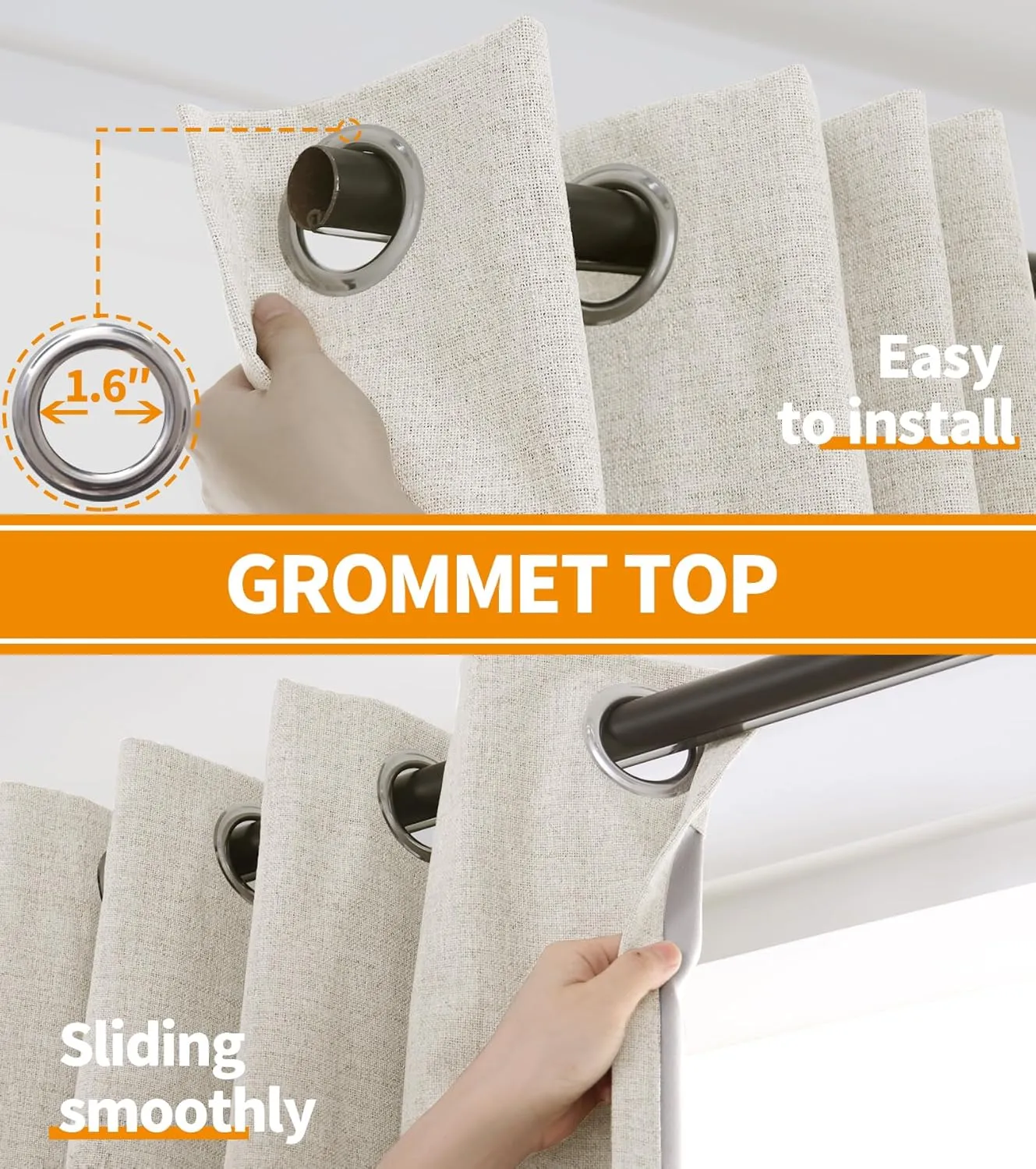 YoungsTex Linen Blackout Curtains 84 Inch Length for Living Room, Heat Blocking Thermal Drapes with Grommet Cream Textured Insulated Window Treatments for Summer Bedroom Dining, 2 Panels, 52 X 84 Inch