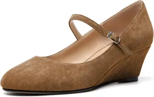 Zamikoo Women's Mary Jane Wedge Low Heel Pumps 2 Inch Round Toe Wedge Heels Dress Shoes for Office Wedding Party