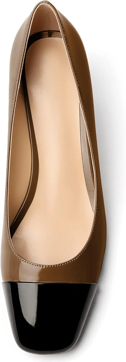 Zamikoo Women's Square Toe Pumps Wedge Heels Slip On 2 Inches Low Heel Fashion Dress Shoes Leather Patent US Size 5 - Size 13