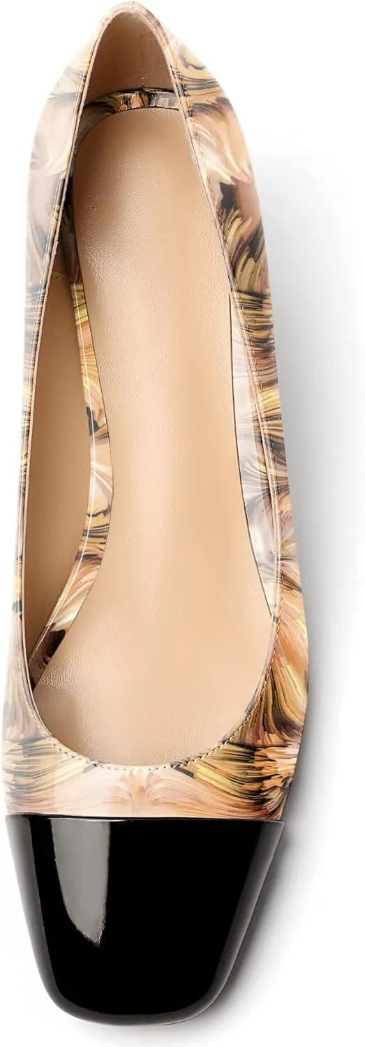 Zamikoo Women's Square Toe Pumps Wedge Heels Slip On 2 Inches Low Heel Fashion Dress Shoes Leather Patent US Size 5 - Size 13