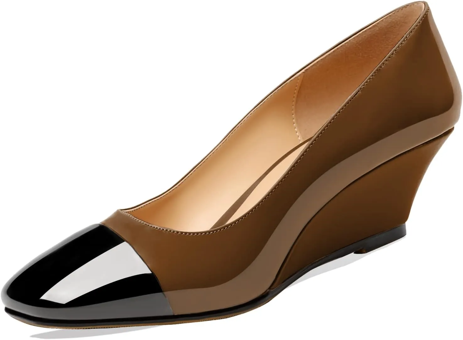 Zamikoo Women's Square Toe Pumps Wedge Heels Slip On 2 Inches Low Heel Fashion Dress Shoes Leather Patent US Size 5 - Size 13
