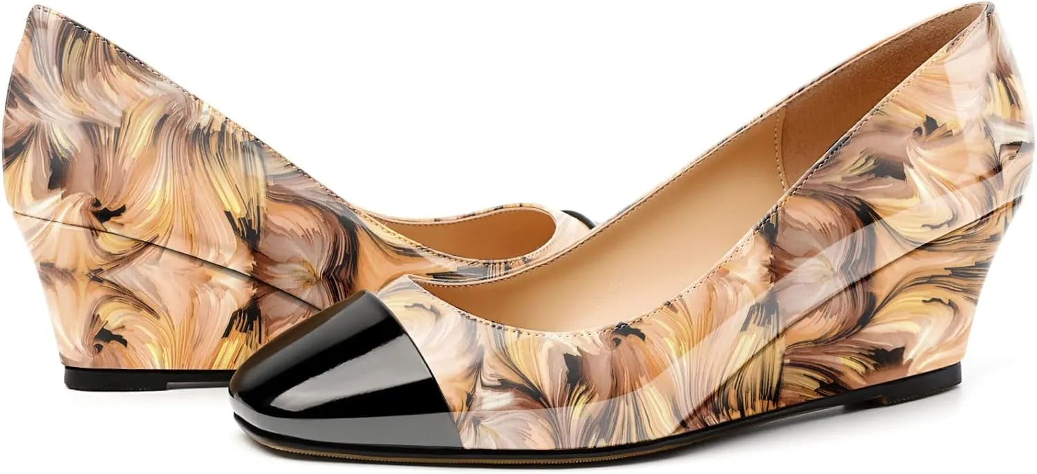 Zamikoo Women's Square Toe Pumps Wedge Heels Slip On 2 Inches Low Heel Fashion Dress Shoes Leather Patent US Size 5 - Size 13
