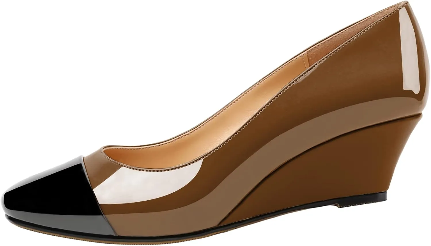 Zamikoo Women's Square Toe Pumps Wedge Heels Slip On 2 Inches Low Heel Fashion Dress Shoes Leather Patent US Size 5 - Size 13
