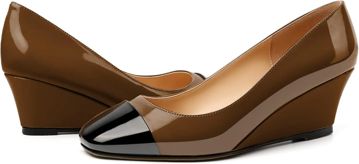Zamikoo Women's Square Toe Pumps Wedge Heels Slip On 2 Inches Low Heel Fashion Dress Shoes Leather Patent US Size 5 - Size 13