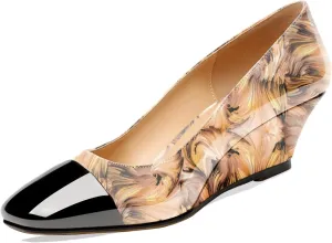 Zamikoo Women's Square Toe Pumps Wedge Heels Slip On 2 Inches Low Heel Fashion Dress Shoes Leather Patent US Size 5 - Size 13