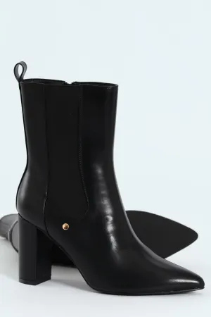 Zip Up Heel Boot - Black