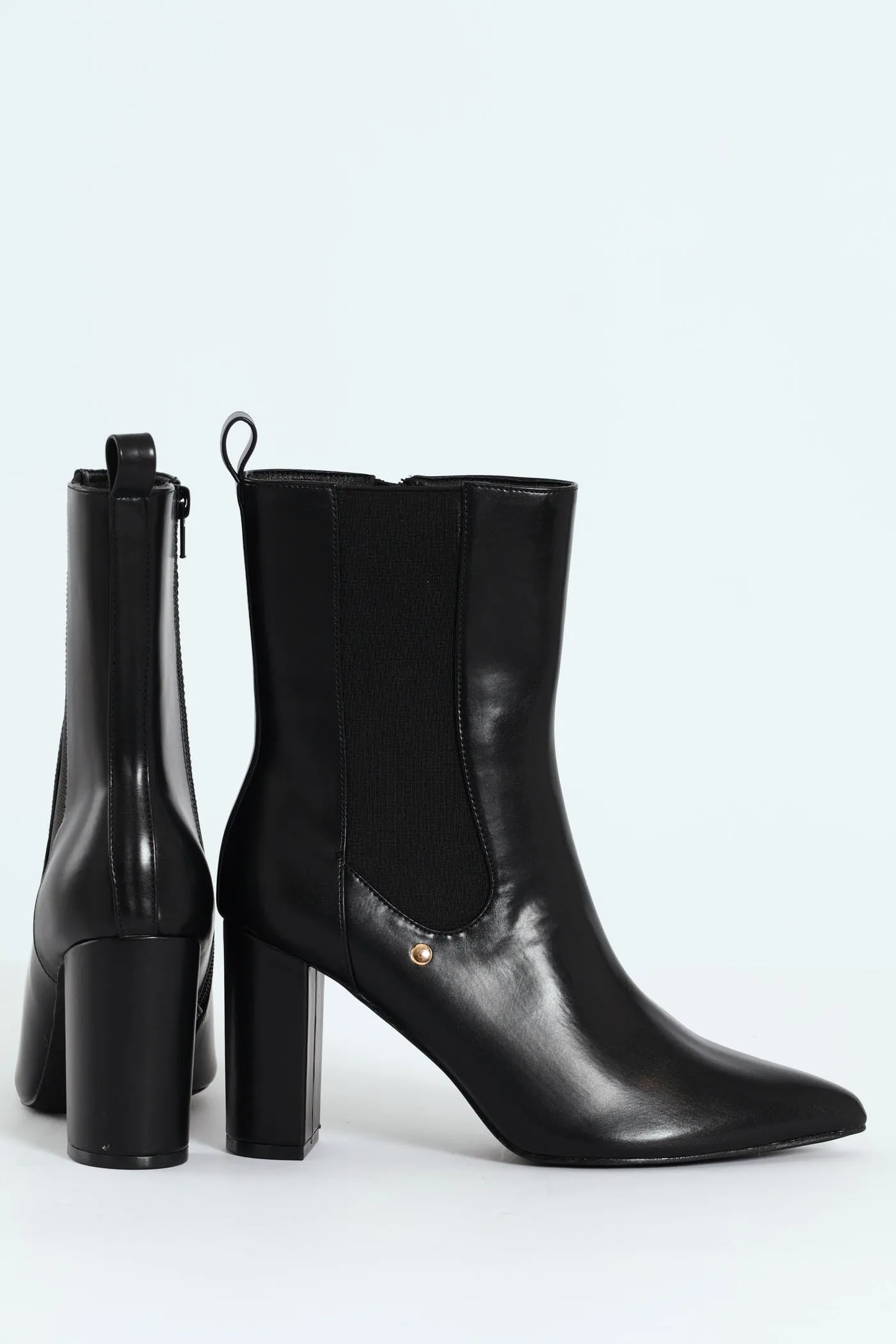 Zip Up Heel Boot - Black
