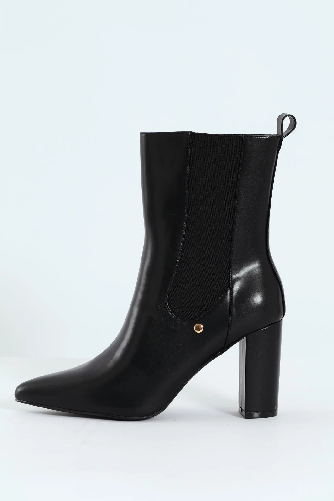 Zip Up Heel Boot - Black