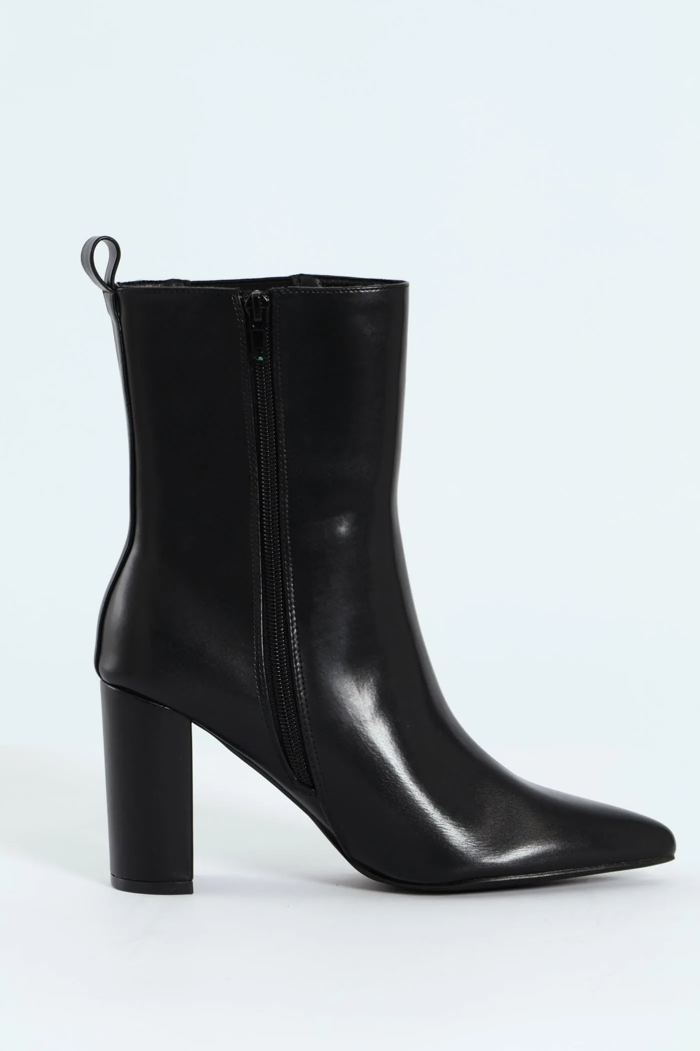 Zip Up Heel Boot - Black