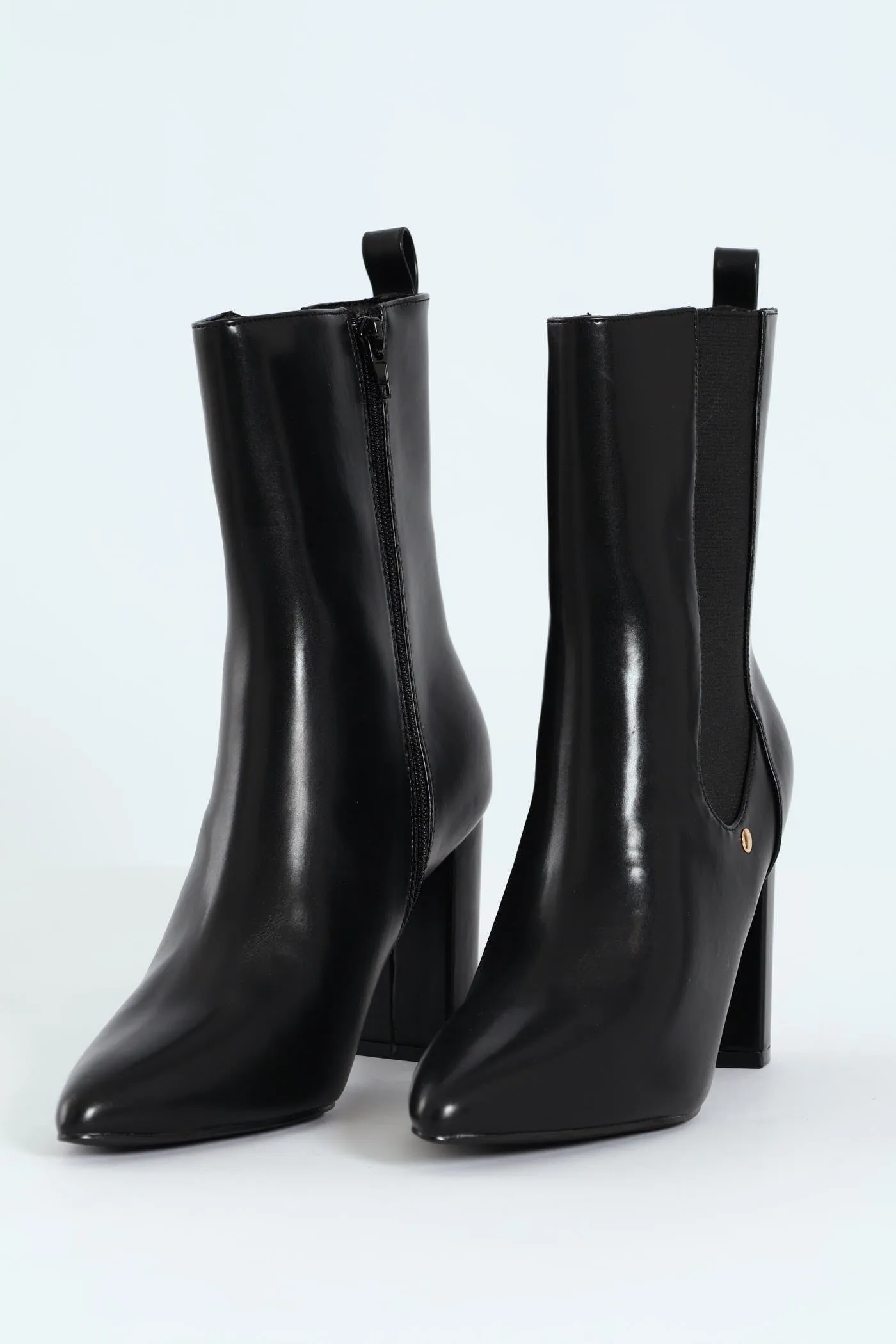 Zip Up Heel Boot - Black