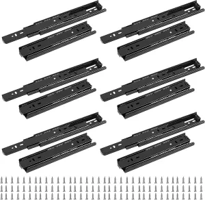 ZOENHOU 6 Paris 10 Inch Drawer Slides, Heavy Duty Metal Steel Ball Bearing Side Mount Drawer Slides with 48 Screws Whisper Quiet Black Furniture Drawer Slides