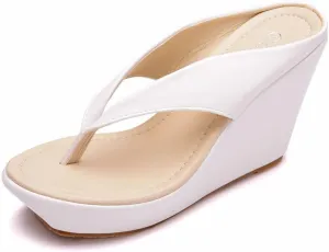 ZOOGEM Women's Embroidery Slides Wedge Sandals Hawaii Beach People Wedge Sandal Open Toe Bohemia Sandals Summer Slippers (B-White,11)