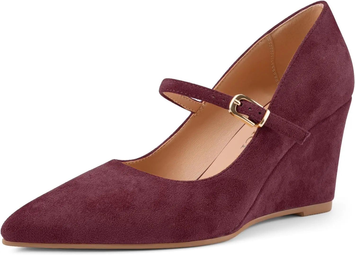 Z.Oufeier Womens Pointy Toe Suede Buckle Ankle Strap Mary Jane Wedge High Heels Wedding Party Dress Business Pumps Shoes 3.4 Inches